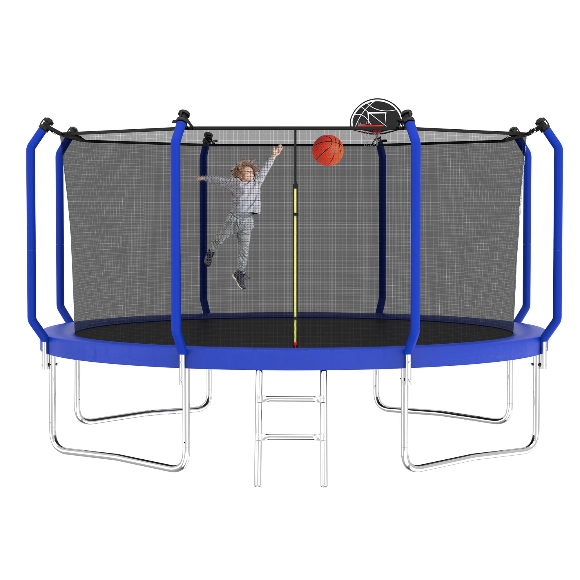 Alvantor Upgrade 12Ft Trampoline for Kids and Adults Round Trampolines with Basketball Hoop & Enclosure Net for Backyard Yard, Age 3-10,Blue