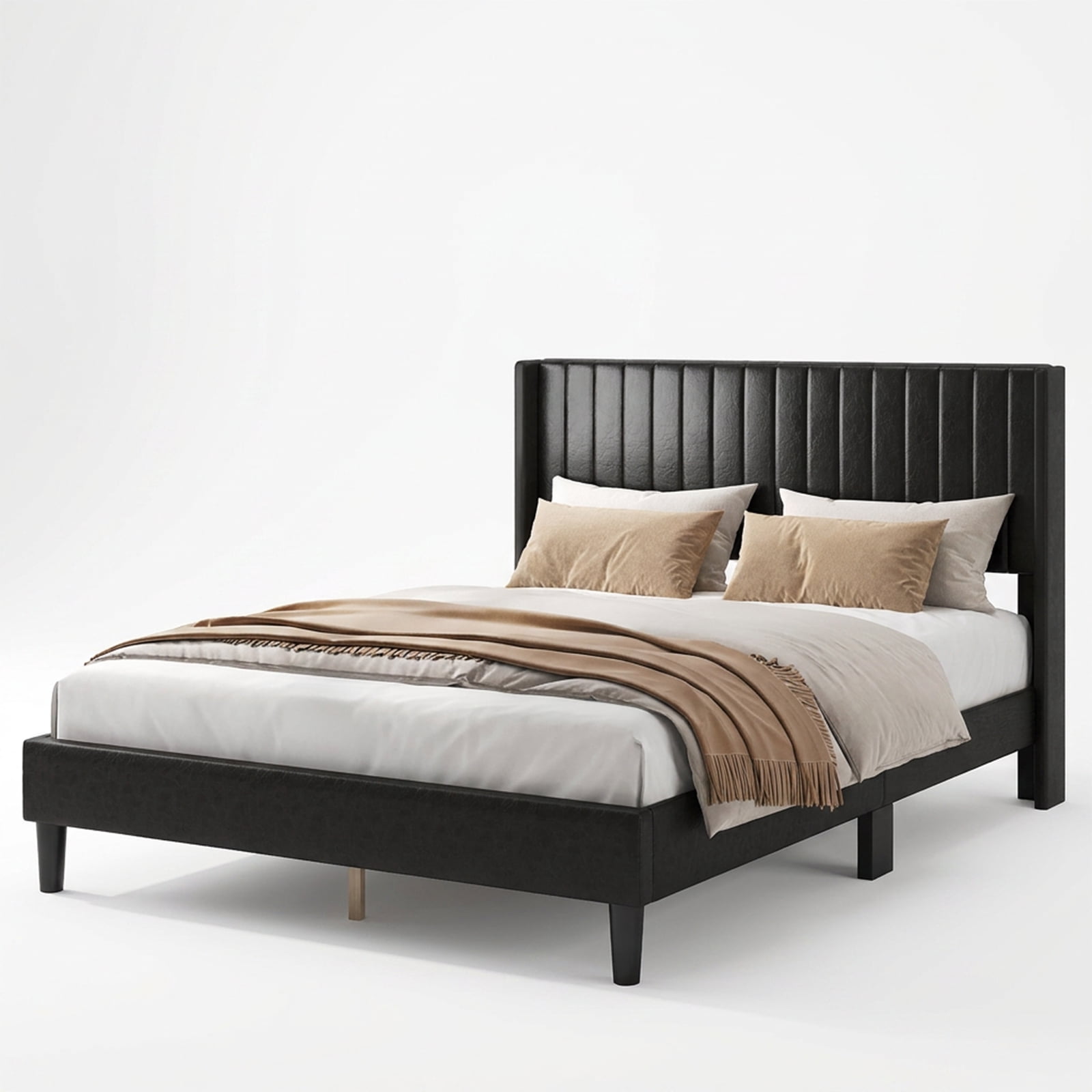 Alvantor Upholstered Bed Frame, Fabric-covered Wing-shaped Headboard and Wooden Crossbars, Bed Frame with Storage Space, Easy Assembly, Noise Free, No Box Spring Needed