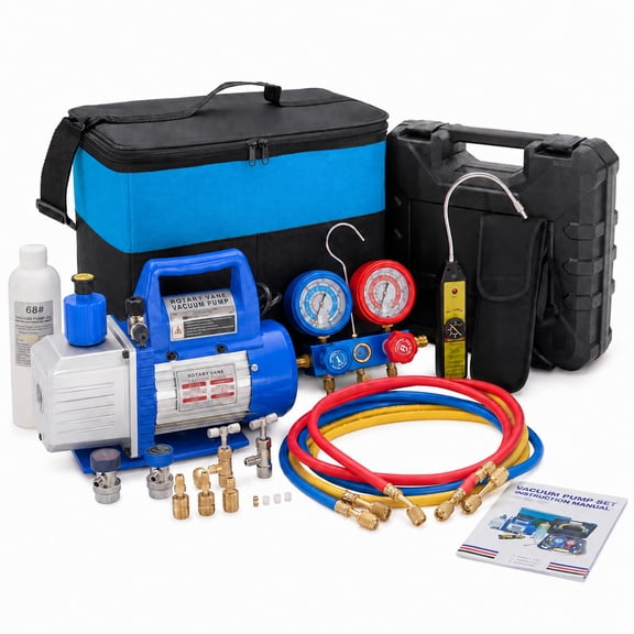 Alvantor Vacuum Pump Kit 1/3HP 4CFM with Manifold Gauge Set Leak Detector R134a Quick Couplers