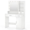 Alvantor Vanity Desk with LED Mirror, Lights, Drawers & Shelves, Power ...