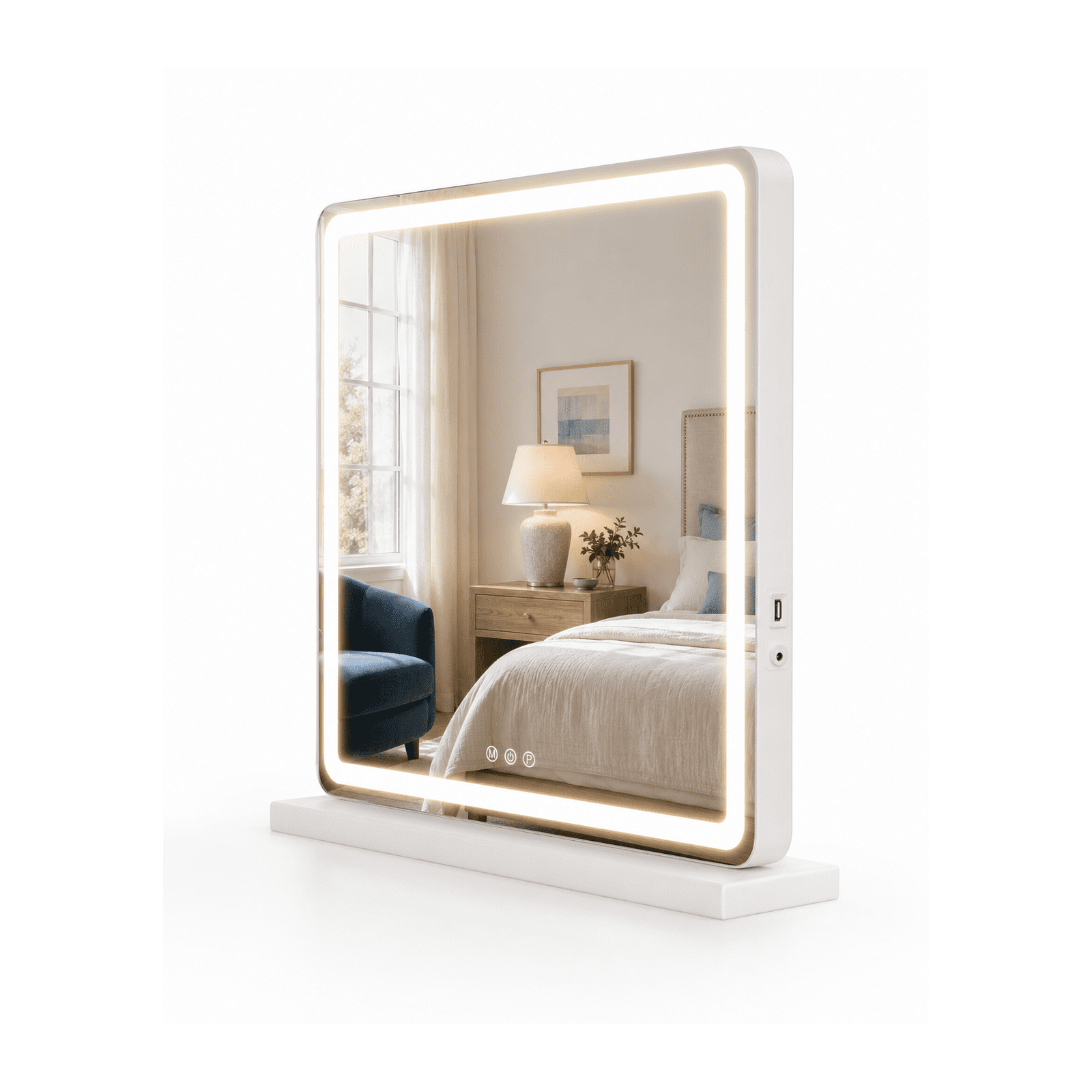 Alvantor Vanity Mirror with Lights, LED Makeup Mirror, Lighted Makeup Mirror with Dimmable 3 Modes, Touch Screen Control, USB Charging Port, Tabletop, 13"x17"/19"x22"/22"x32"
