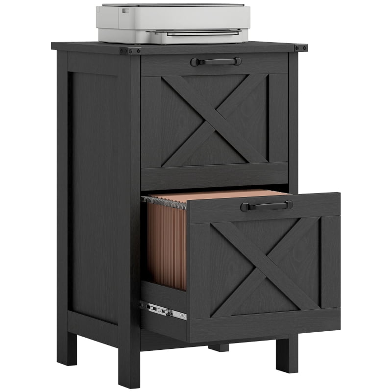 Alvantor Vertical File Storage Cabinet with 2 Drawers, Rustic Farmhouse Office Organizer 30"x22"x15.7" Black