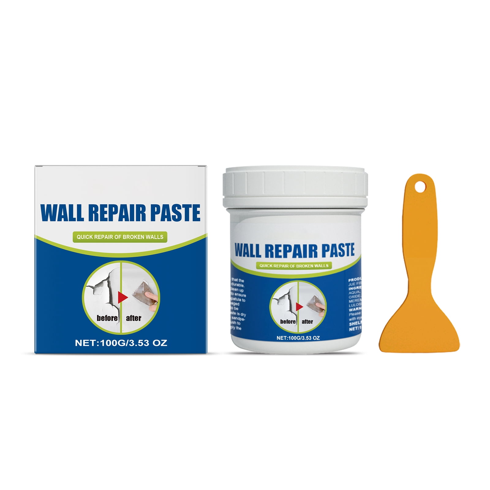 Alvantor Wall Repair Paste - Crack Filler Spackle for Drywall Holes, Stains, Graffiti, Moisture Proof White Plaster, 3.53oz