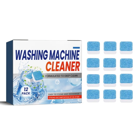 Alvantor Washing Machine Cleaning Tablets 12 pack, Deep Cleaning Descaler for Front Load, Top Load & HE Washers, Remove Odor, Limescale and Grime