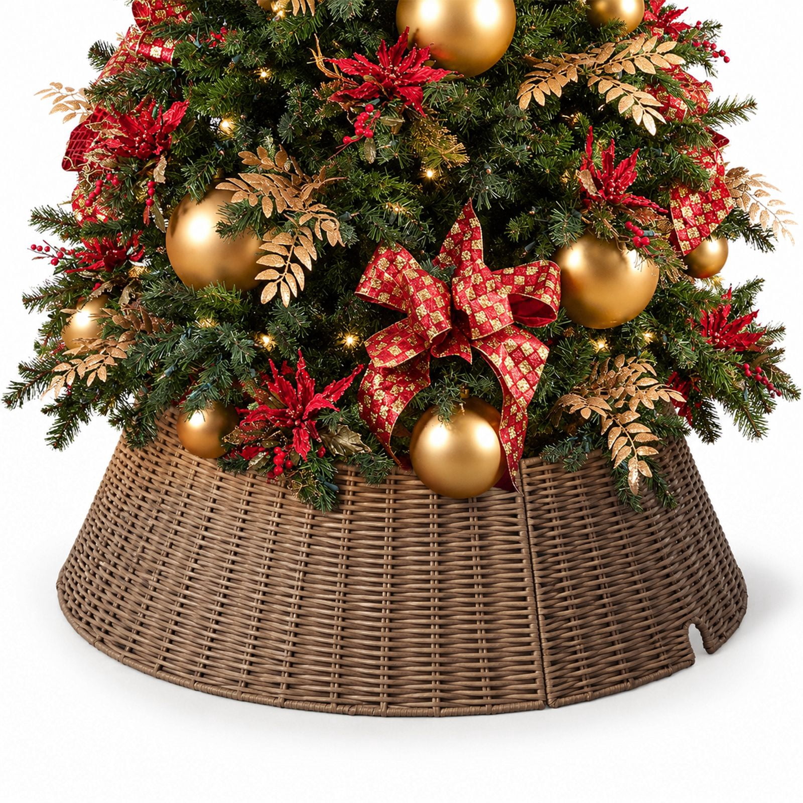 Alvantor Water Hyacinth Christmas Tree Collar, Woven Base Cover, Brown, 19.69 x 27.17 x 10.24 in