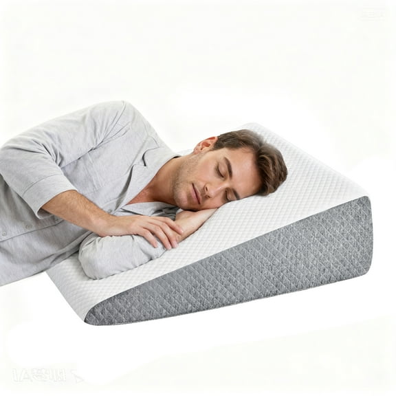 Alvantor Wedge Pillow for Sleep Apnea, Acid Reflux & Back Pain Relief, Memory Foam Bed Wedge with Removable Cover, White & Grey