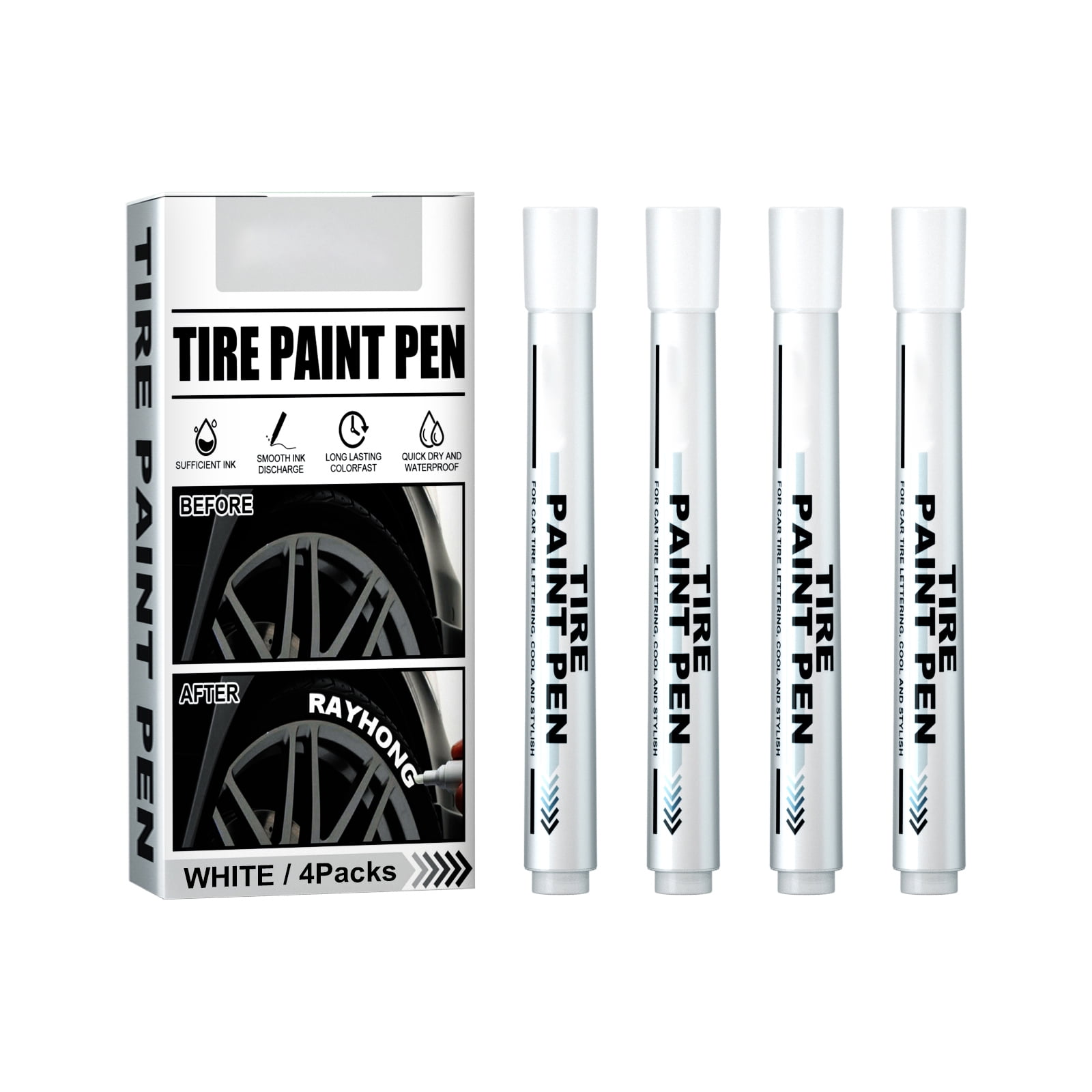 Alvantor White Tire Paint Pen, Car Tire Lettering Marker for Decorative Graffiti & Touch-Up, 4PCS