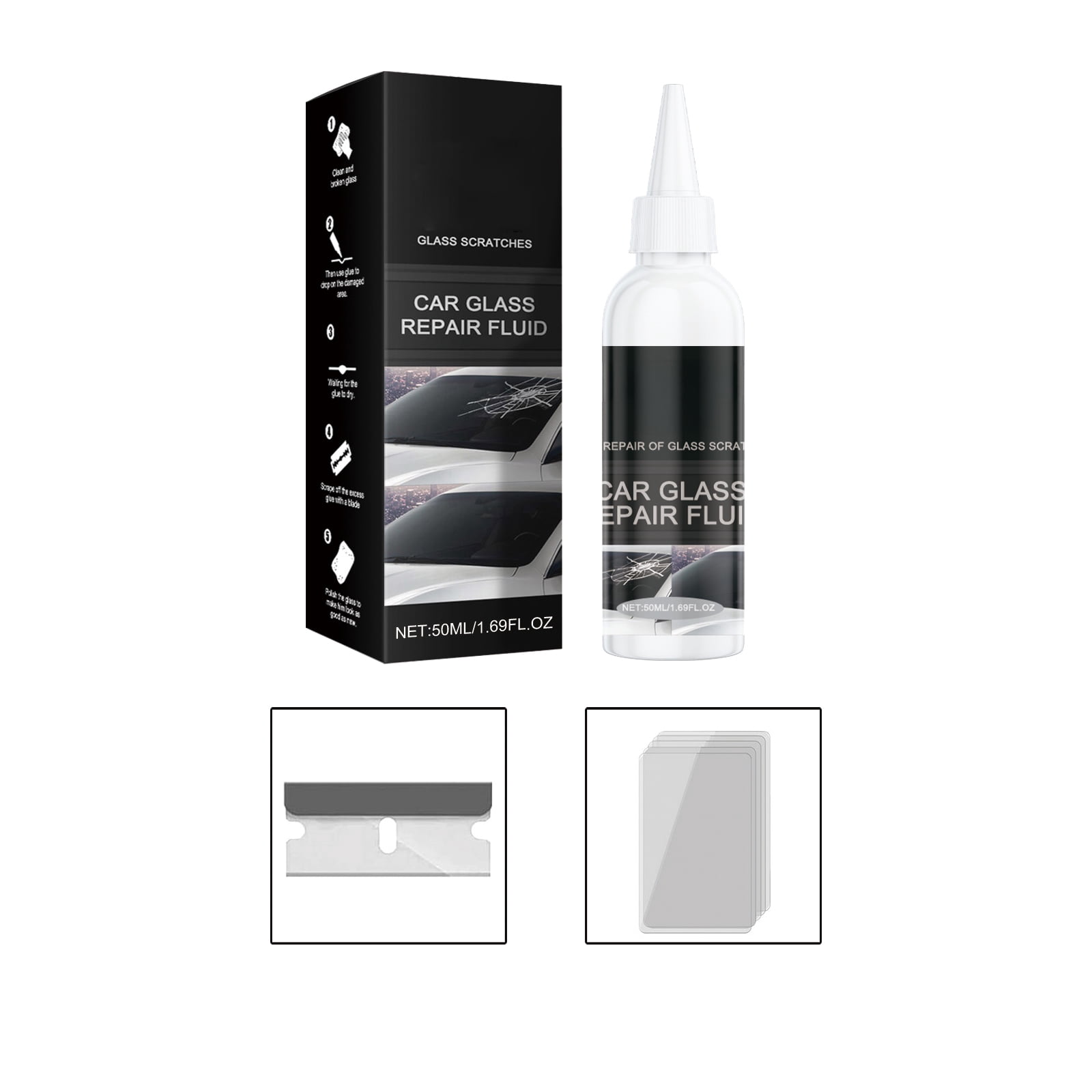 Alvantor Windshield Repair Kit Nano Liquid Rapid Fix for Cracked Glass, 1.69fl.oz