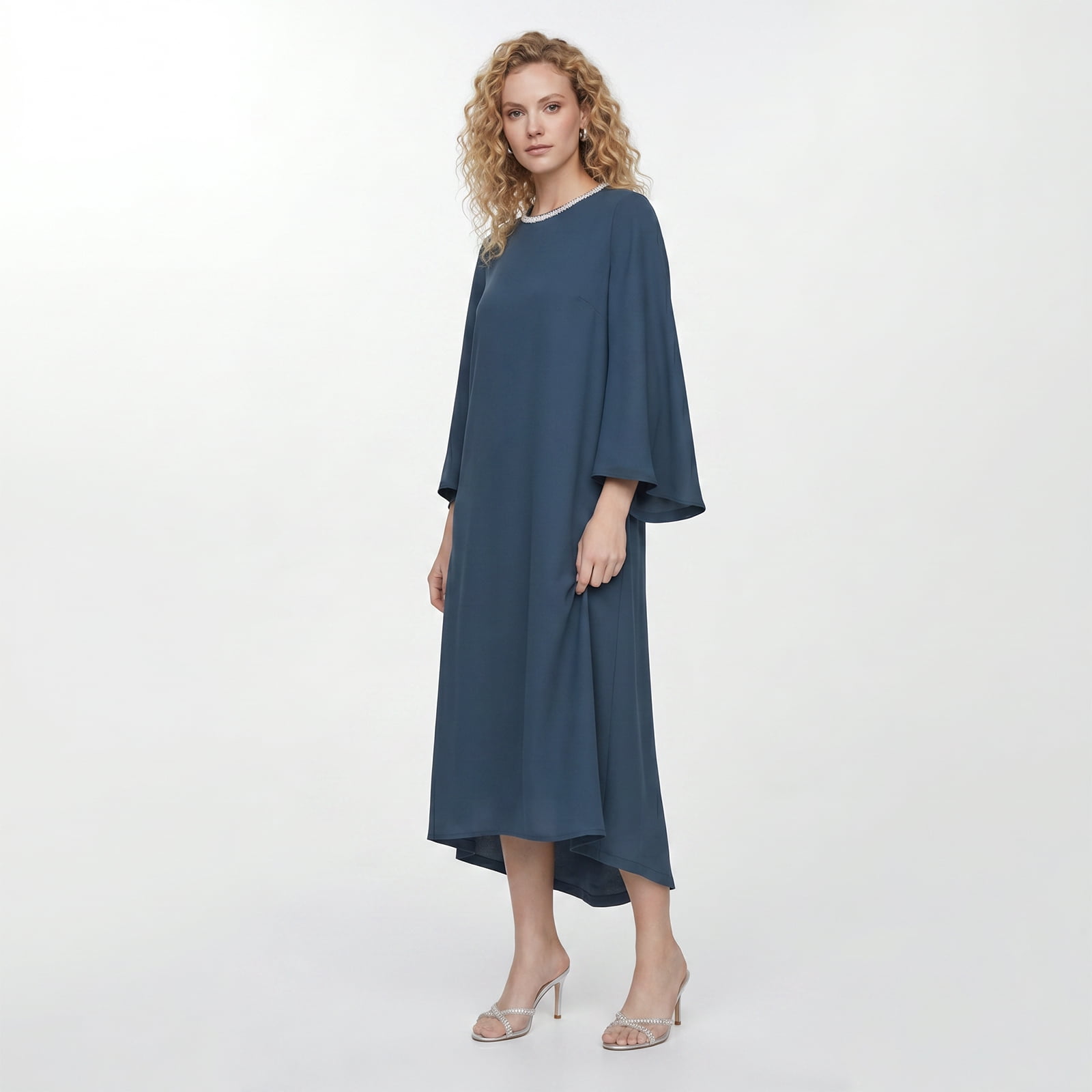 Alvantor Women's Cape Sleeve Midi Dress with Trimmed Neckline, Navy