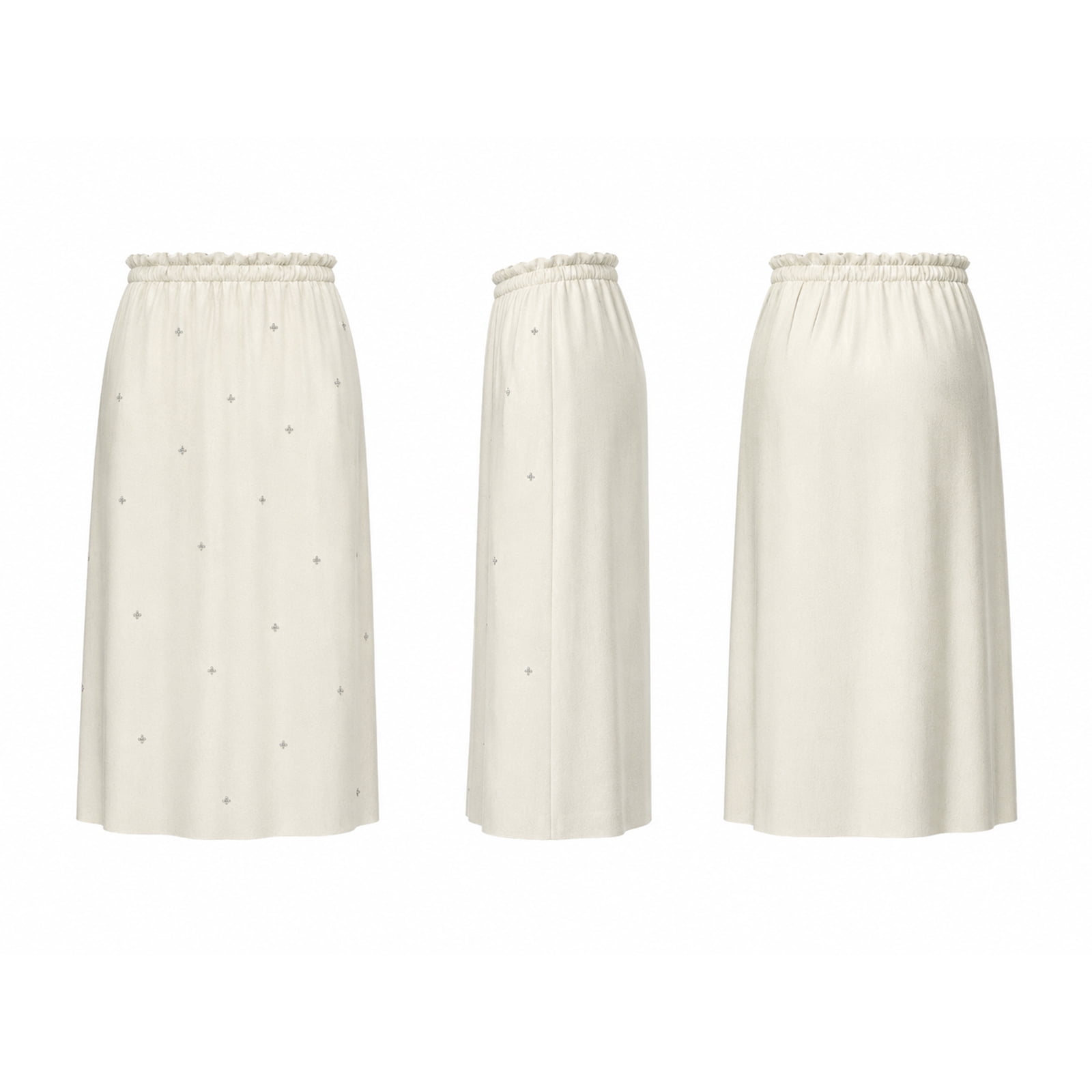 Alvantor Women's Embellished Midi Skirt, Gathered Pull-On Waist with Stretch Lining, Ivory