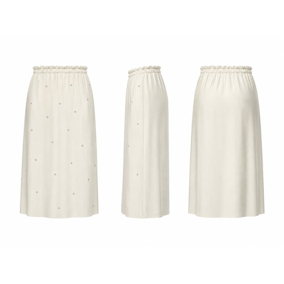 Alvantor Women's Embellished Midi Skirt, Gathered Pull-On Waist with Stretch Lining, Ivory