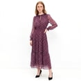 thumbnail image 1 of Alvantor Women's Midi Dress, Long Sleeve Ruffle Tie Neck Smocked Waist Tiered Jacquard, Burgundy Multi, 1 of 8