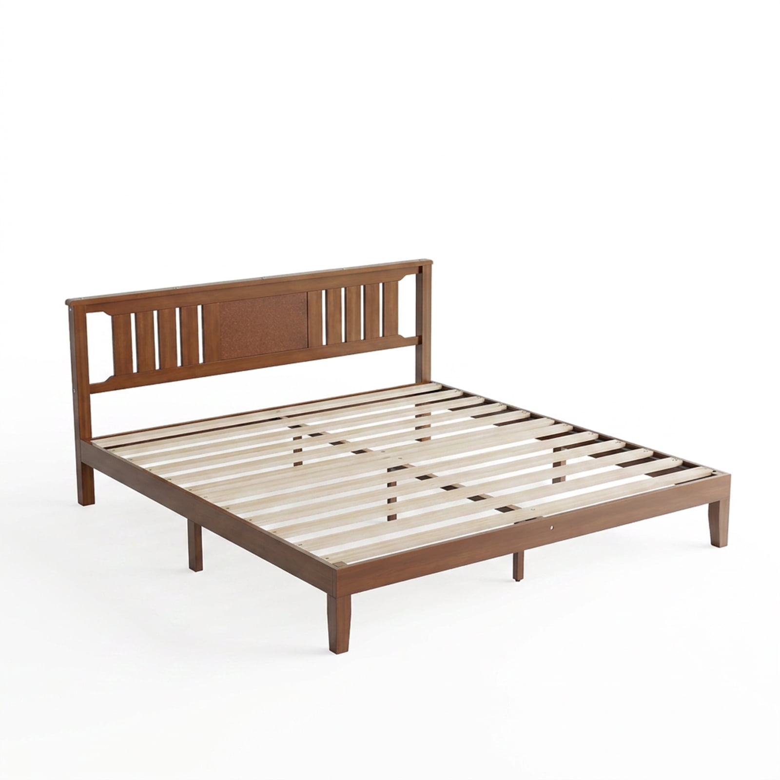 Alvantor Solid Pine Wood Platform Bed Frame with Ergonomic Headboard, 800 lbs Capacity