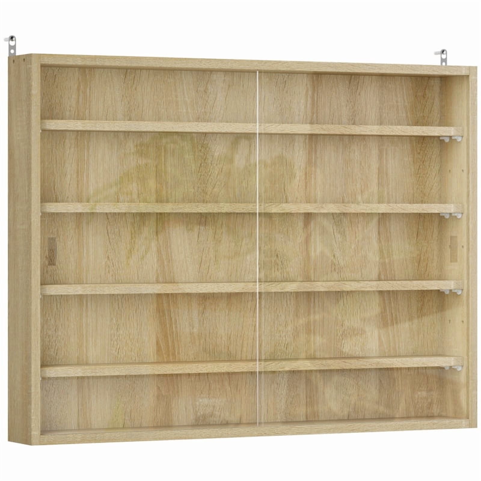 Alvantor in 5-Tier Wall Display Storage Cabinet with Glass Doors & Adjustable Shelves 23.6"x31.5"x3.7" Oak