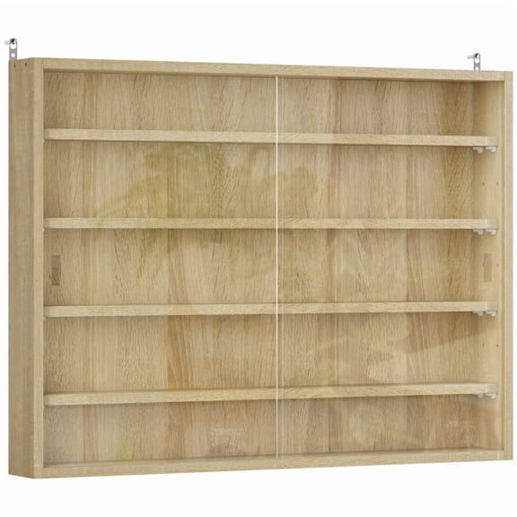 Alvantor in 5-Tier Wall Display Storage Cabinet with Glass Doors & Adjustable Shelves 23.6"x31.5"x3.7" Oak