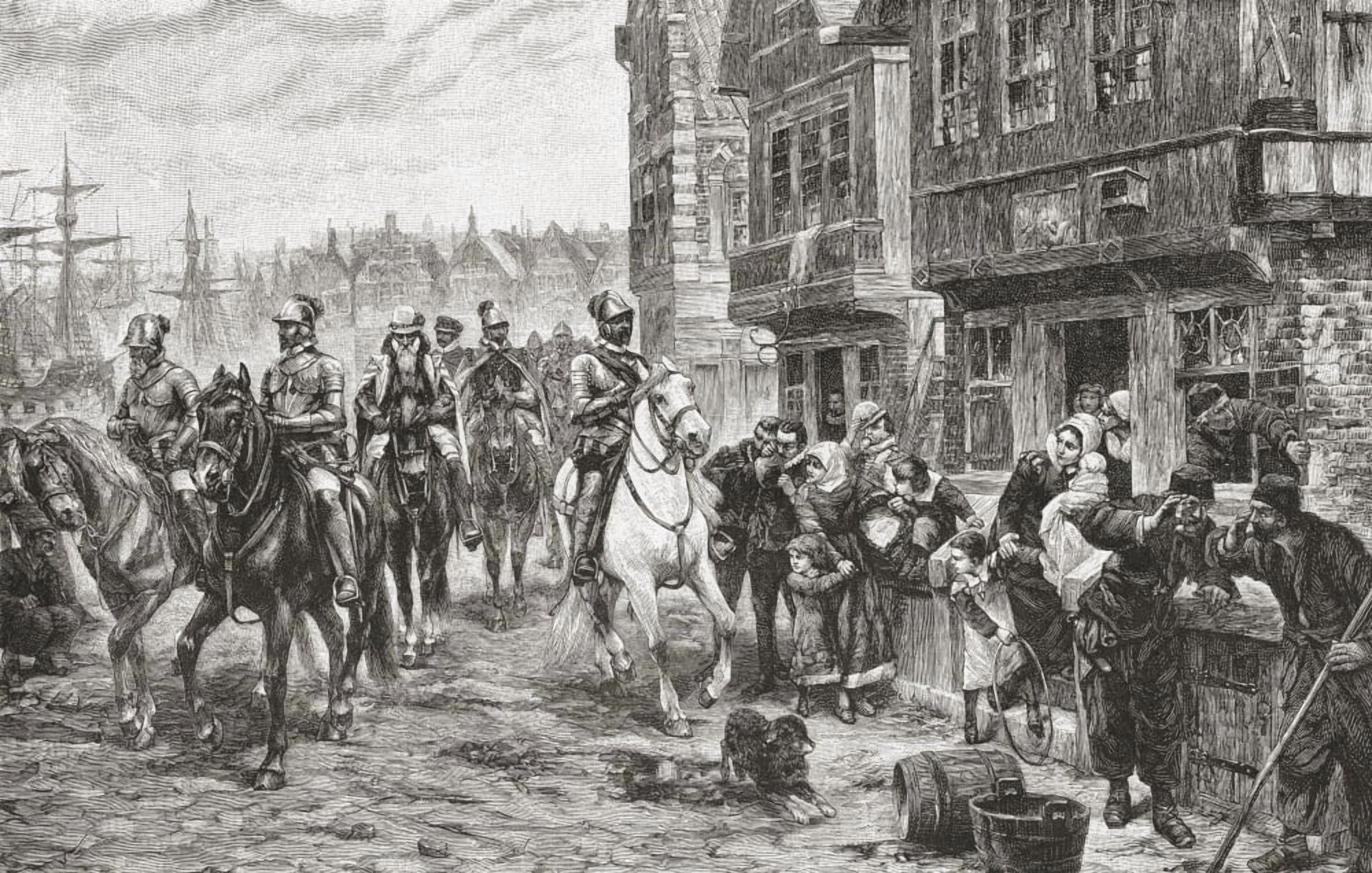 Alvas Last Ride Through Amsterdam The Netherlands In 1573 Don Fernando Canvas Art - Ken Welsh  Design Pics (18 x 11)