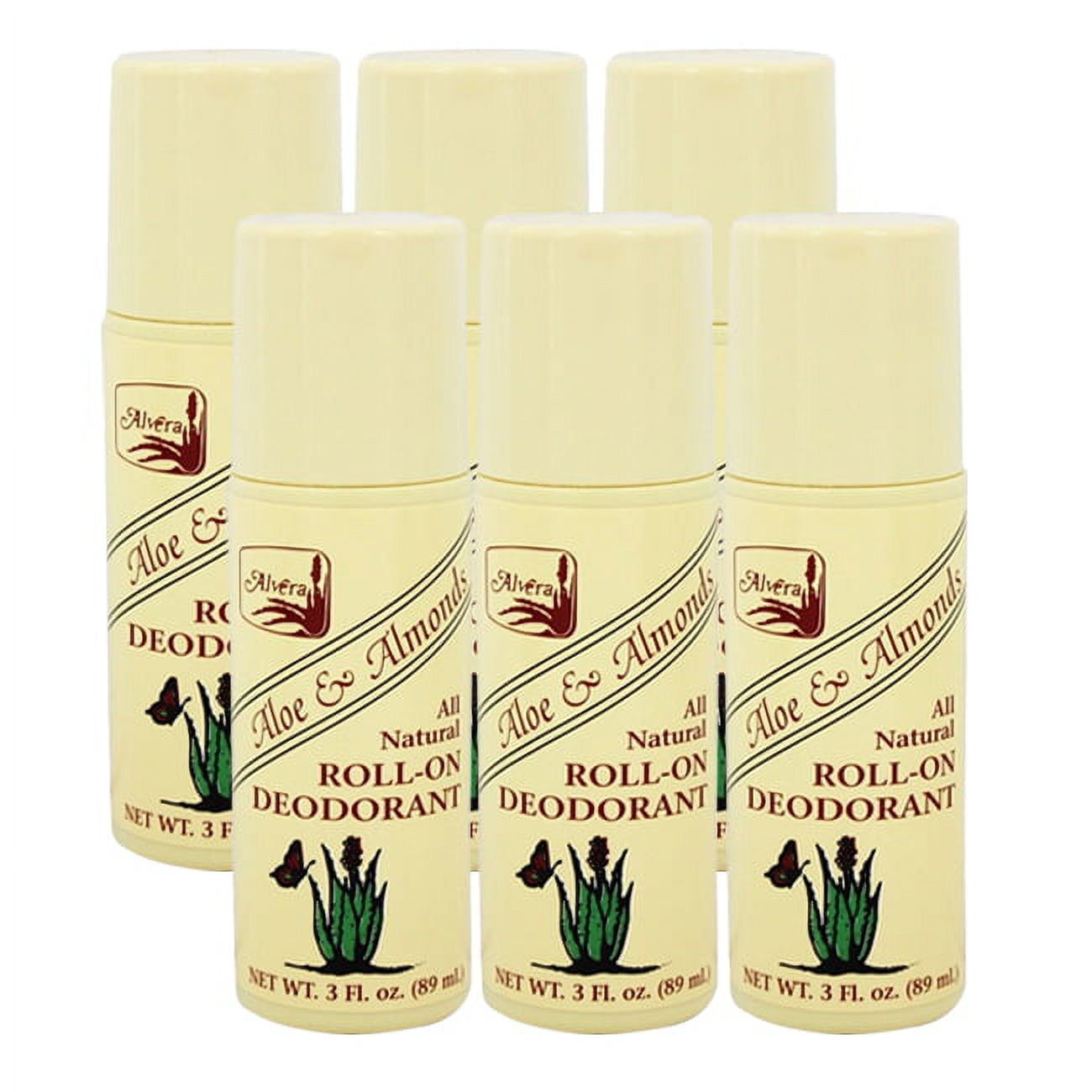 Alvera All Natural Rollon Deodorant Aloe and Almonds 3 Oz ( 6 Pack