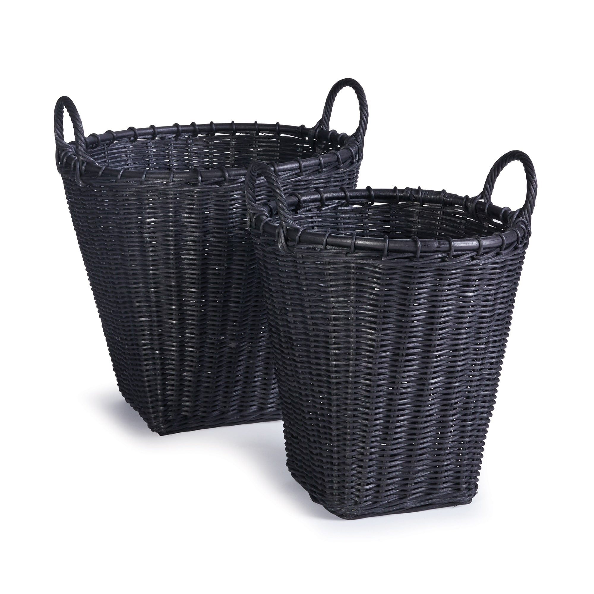 Alvero Black Rattan Storage Baskets, Set of 2
