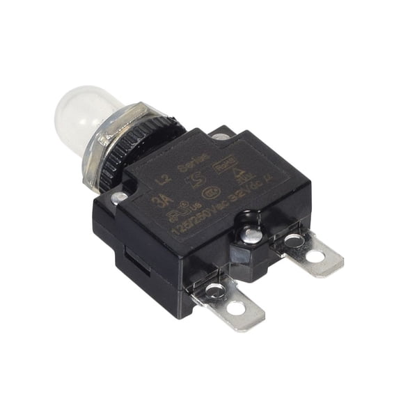 AlveyTech 125/250V AC/32V DC Push-Button Reset Circuit Breaker with 1/4" Quick Tab Terminals (3 Amp)