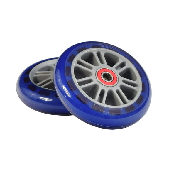 AlveyTech 4" Clear Blue Wheels with 7 Spoke Gray Hub & Bearings, Razor Kick Scooter Parts (Set of 2)