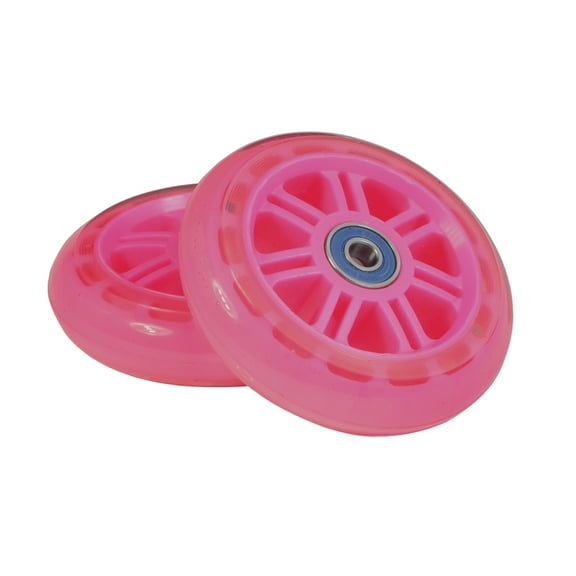 AlveyTech 4" Pink Wheels with 7 Spoke Light Pink Hub & Bearings, Razor Kick Scooter Parts (Set of 2)
