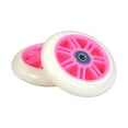 thumbnail image 1 of AlveyTech 98 mm White Wheels with 7 Spoke Pink Hubs & Bearings, Razor Kick Scooter Parts (Set of 2), 1 of 1