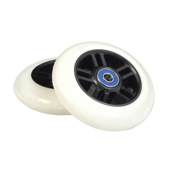 AlveyTech 98mm White Wheels with 5 Spoke Black Hubs & Bearings, Razor Kick Scooter Parts (Set of 2)