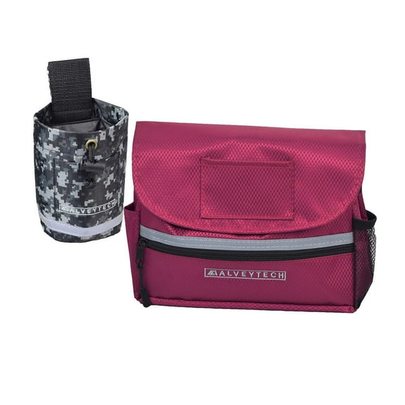 AlveyTech Cup Holder & Saddle Bag for Mobility Scooter, Power Chair, & Wheelchair (Camo/Berry)