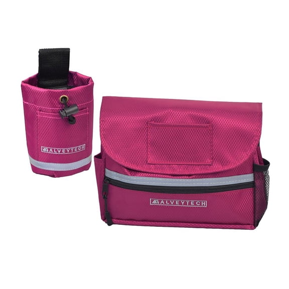 AlveyTech Cup Holder & Saddle Bag for Mobility Scooter, Power Chair, & Wheelchair, Ripstop Nylon, Pink