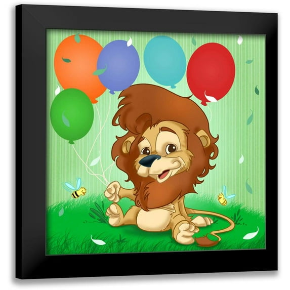 Alvez, A. - Perez, A. 12x12 Black Modern Framed Museum Art Print Titled - The Lion and the balloons