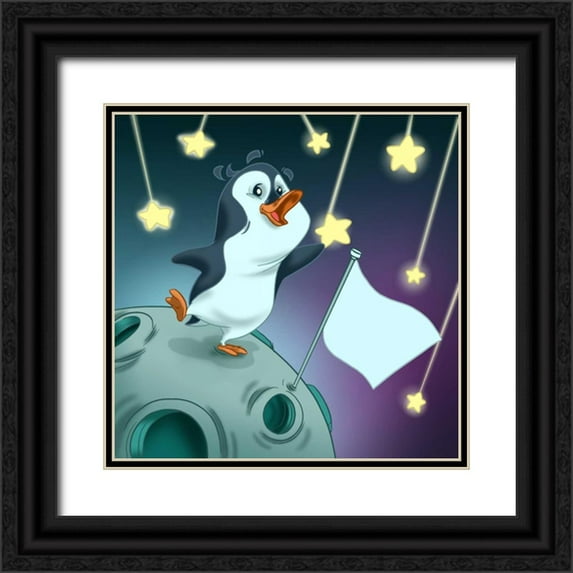 Alvez, A. - Perez, A. 12x12 Black Ornate Wood Framed with Double Matting Museum Art Print Titled - The penguin and the stars