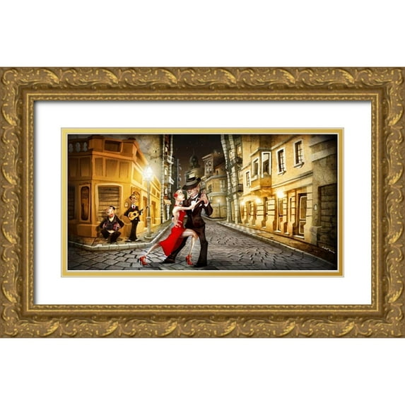 Alvez, A. - Perez, A. 14x9 Gold Ornate Wood Framed with Double Matting Museum Art Print Titled - Tango in street