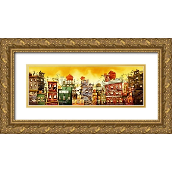 Alvez, A. - Perez, A. 24x11 Gold Ornate Wood Framed with Double Matting Museum Art Print Titled - The city 2