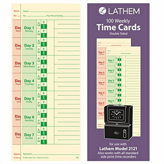 Lathem Time Universal Time Card, Side Print, 3 1/2 x 9, Bi-Weekly/Weekly, 2-Sided 100/Pack -LTHM2100