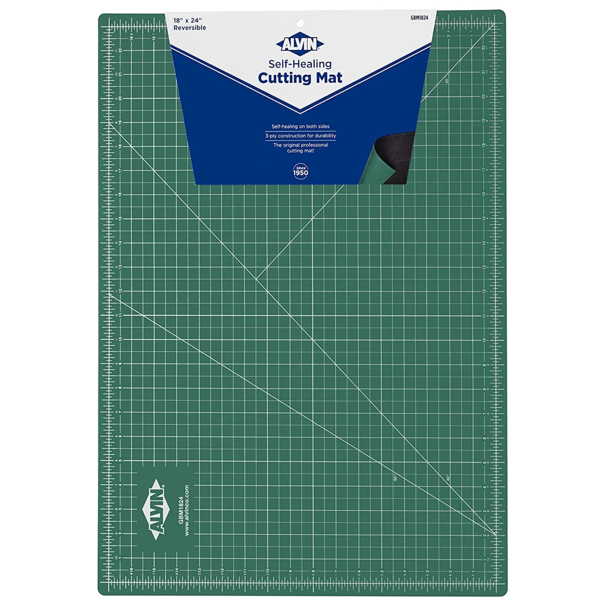 18x24in Green/Black Self-Healing Cutting Mat with Grid Lines