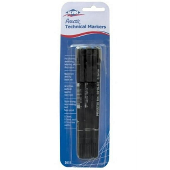Alvin Black Technical Markers 3-Piece Set