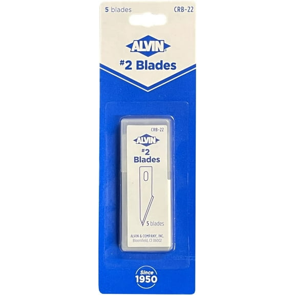 Alvin CRB-22 Refill No.2 Art Blades, Carbon Steel, Fits All Standard Art and Hobby Knives, 5 Blades per Blister