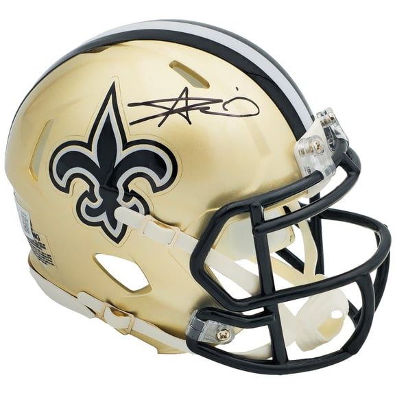 Alvin Kamara Autographed New Orleans Saints Gold Speed Mini Helmet Beckett BAS Witness 224824