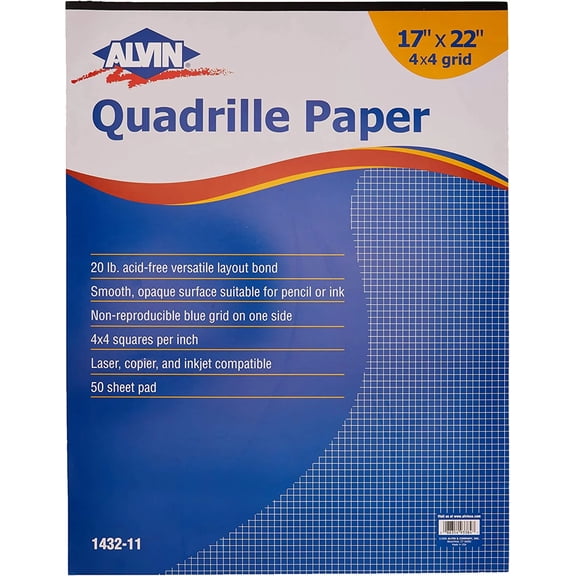 Alvin Quadrille Paper 4x4 Grid 50-Sheet Pad 17 x 22