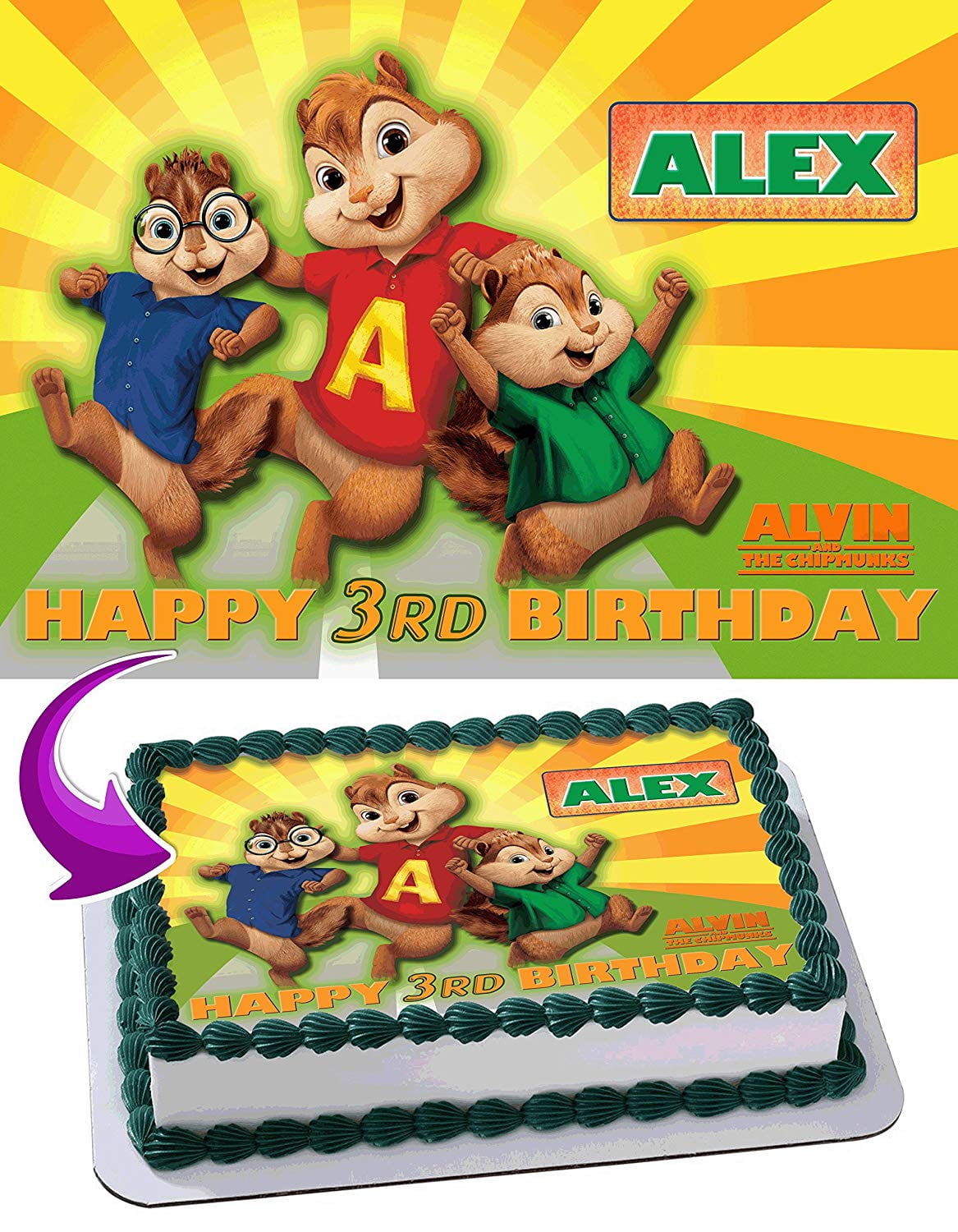 Alvin and the Chipmunks Edible Cake Image Topper Personalized Birthday  Party 1/4 Sheet - Walmart.com, image size:1167x1500