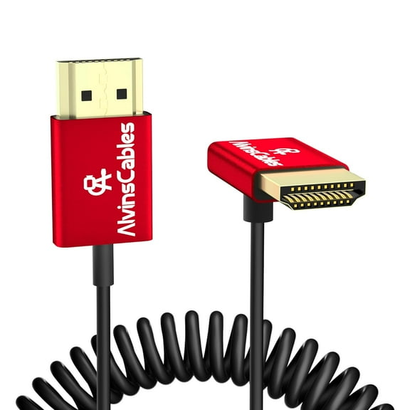 Alvin's Cables 8K 2.1 HDMI Cable 48Gbps 8K@60Hz 4K@120Hz High Speed 2.4mm Ultra-Thin HDMI for Sony A7 A9, for BMPCC, for Canon C70, for Atomos Ninja, for Feelworld, Straight to Down Angle Coiled
