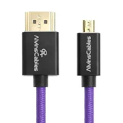 Alvins Cables 8K 2.1 Micro HDMI to HDMI Coiled Cable for Atomos Ninja V, 8K@60Hz 4K@60Hz High-Speed HDMI Cable for Sony A7RIII A7II A7M3, for Canon R5 M6, for FUJIFILM X-T4 X-T3, Braided Purple