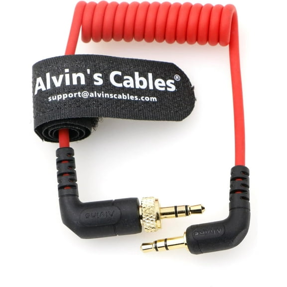 Alvin's Cables Locking 3.5mm TRS to 3.5mm TRS Audio Cable for Sennheiser Deity TC-1 Right Angle TRS Coiled Cable for DSLR| for Mirrorless Camera