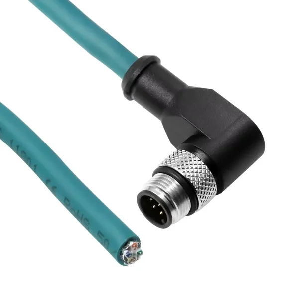 Alvin's Cables M12 A-Code 8 Pin Male Right Angle to Open End Power I/O Cable Cat6a High-Flex Shielded for Cognex Keyence Basler Industrial Automation Fieldbus Module 3.3ft/1m,Green