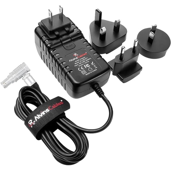 Alvins Cables RED DSMC3 Right Angle 6 Pin Female AC Power Supply Adapter 12V 3A Universal Plug Charger for RED DSMC2 DSMC3 Komodo-X V-Raptor Camera, for DJI Ronin 4D, with UK EU AU US Plugs 2m/6.6ft