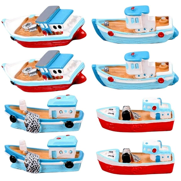 Alvinma 8pcs Resin Mini Boat Models Miniature Mediterranean Style Fish Boats Crafts
