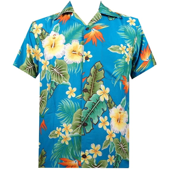 Alvish Flower Leaf Printed Aloha Hawaiian Shirt Button-Up Shirt, 3XL