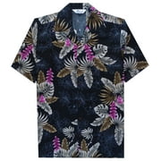 Alvish Hawaiian Shirt 53 Mens Allover Leaf Beach Aloha Party Casual Black M