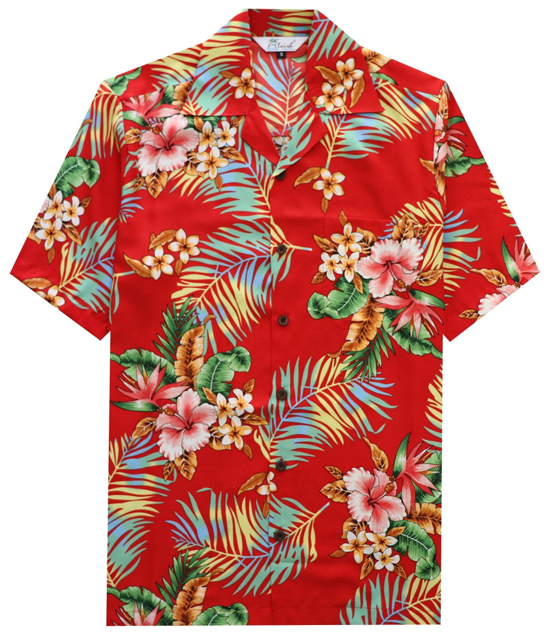 Alvish Hawaiian Shirt 54 Mens Flower Leaf Beach Aloha Party Casual Red ...