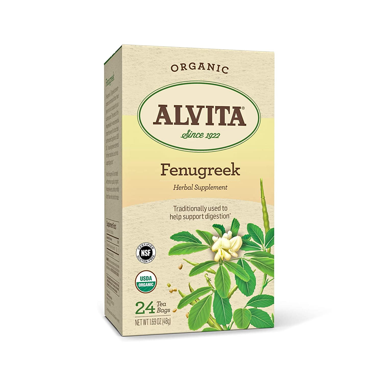 Alvita Organic Fenugreek Herbal Tea Made with Premium Quality Organic Fenugreek Seeds, 24 Tea